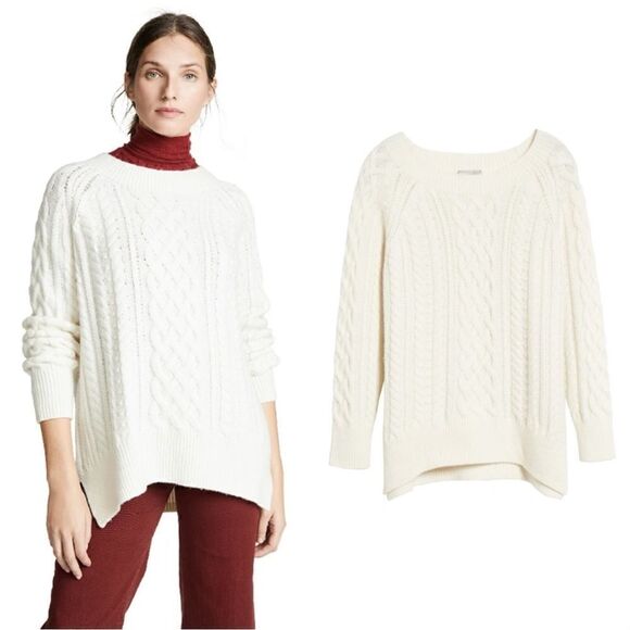 Vince $425 Cable-knit Wool-blend Tunic Sweater In White/Ivory - Picture 1 of 13